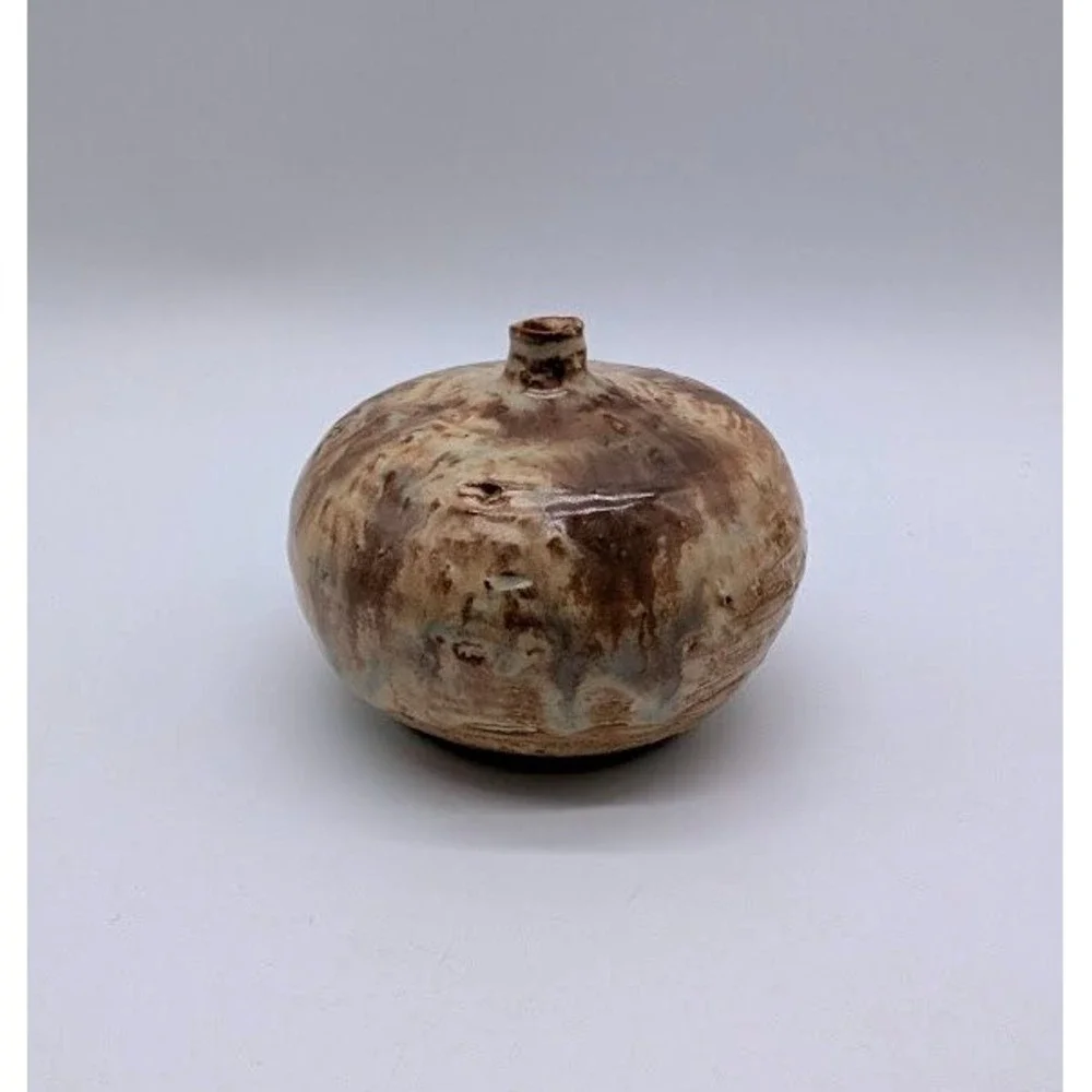 Vtg Studio Pottery Stoneware Signed Bud Vase Weed Pot 2.5